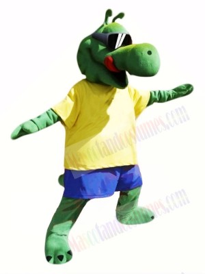 Cool Alligator with Yellow T-shirt Mascot Costumes Animal