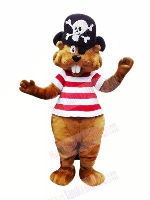 Pirate Brown Beaver Mascot Costume Cartoon