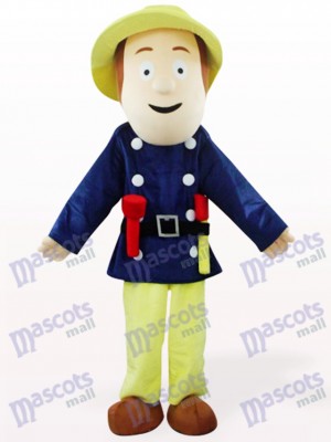 Fireman Sam In Blue Clothes Plush Mascot Costume