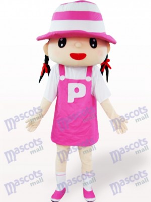 Pink Hat Girl Cartoon Adult Mascot Costume