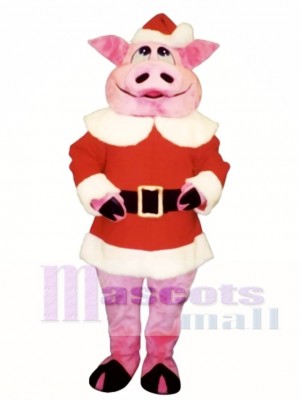 Hog with Santa Coat & Hat Christmas Mascot Costume