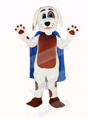 White Dog Brown Belly in Blue Cape Mascot Costume