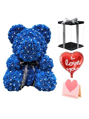 Diamond Royal Blue Rose Teddy Bear Flower Bear Best Gift for Mother's Day,Valentine's Day,Anniversary, Weddings and Birthday