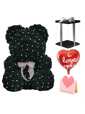 Diamond Black Rose Teddy Bear Flower Bear Best Gift for Mother's Day, Valentine's Day, Anniversary, Weddings and Birthday