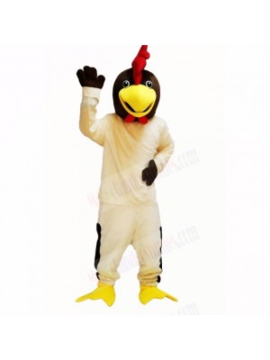 Friendly Beige Chicken with White Shirt Mascot Costumes Cartoon