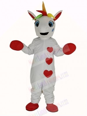 White Unicorn with Colorful Horn Mascot Costume