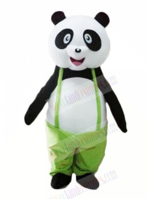 Cute Panda with Green Coat Mascot Costume Cheap
