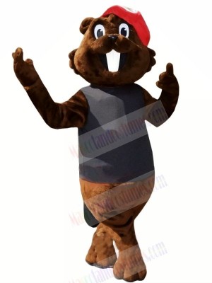 Brown Beaver with Red Hat Mascot Costumes Cartoon