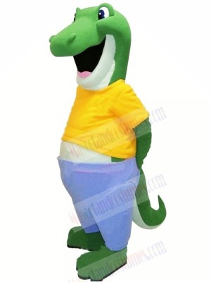 Happy Alligator with Yellow T-shirt Mascot Costumes Adult