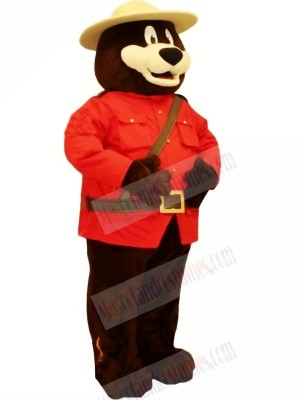 Safety Bear with Red Coat Mascot Costumes Cartoon