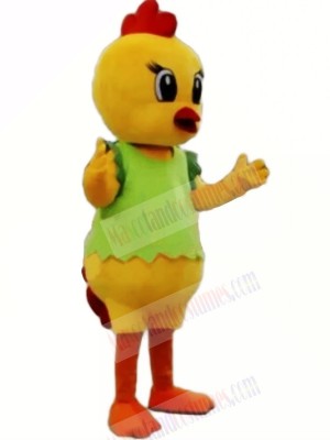 Yellow Chicken with Green Vest Mascot Costumes Cheap