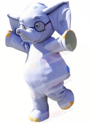 Blue Elephant with Glasses Mascot Costumes Cartoon