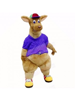 Top Quality Kangaroo With Purple Shirt Mascot Costumes Adult