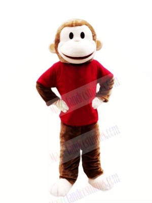 Happy Monkey with Red T-shirt Mascot Costumes Cheap