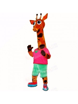 Sport Lightweight Giraffe with Red Shirt Mascot Costumes Cartoon