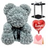 Grey Rose Teddy Bear Flower Bear with Balloon, Greeting Card & Gift Box for Mothers Day, Valentines Day, Anniversary, Weddings & Birthday