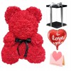 Red Rose Teddy Bear Flower Bear Gift for Mothers Day, Valentines Day, Anniversary, Weddings & Birthday with Balloon, Greeting Card & Clear Gift Box Included 10 Inches