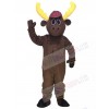 Cute Dark Brown Hunter Moose with Hat Mascot Costumes Animal