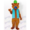 Bear with Green Hat and Blue Vest Adult Mascot Costume