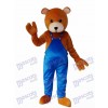 Teddy Bear in Blue Overalls Mascot Adult Costume