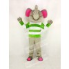 Gray Elephant with Green and White Cloth Mascot Costume Cartoon	