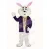 White Easter Bunny Rabbit in Purple Coat Mascot Costume