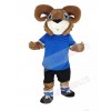 Brown Ram with Blue T-shirt Mascot Costume Animal
