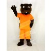 Realistic Sport Power Beaver in Orange Clothes Mascot Costume