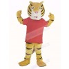 Happy Tiger in Red T-shirt Mascot Costume