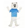 Cute White Bear with Blue T-shirt Mascot Costume Adult