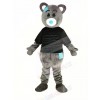 Gray Teddy Bear with Black Coat Mascot Costume Cartoon Male
