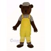 Teddy Bear in Yellow Overalls Mascot Costume Cartoon