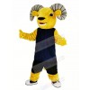 Light Brown Sport Ram with Blue Vest Mascot Costume Animal