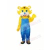 Yellow Tiger in Blue Overall Mascot Adult Costume Free Shipping 