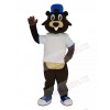 Brown Beaver in White T-shirt Mascot Costume