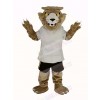 Fierce Wildcat in White T-shirt Mascot Costume