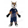 Smiling Fox in Blue Sport Shirt Mascot Costume