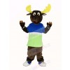 Brown Moose in Blue and Green T-shirt Mascot Costume