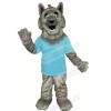 Grey Wolf with Blue T-shirt Mascot Costumes Cartoon