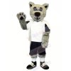 Grey Coyote Wolf with White T-shirt Mascot Costumes Cartoon	