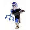 Smiling Devil with Blue Eyes Mascot Costume Cartoon 