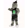 Grey Mustang Horse in Black Sportswear Mascot Costume