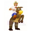 Cowboy Cowgirl Ride on Brown Horse Inflatable Halloween Xmas Costumes for Adult