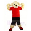 Fluffy Dog in Red Shirt and Black Pants Mascot Costumes Animal