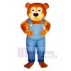 Cute Gardener Bear with Overalls Mascot Costume