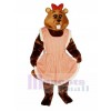 Gloria Beaver with Apron & Bow Mascot Costume