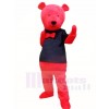 Red Teddy Bear in Black Shirt Mascot Costumes Animal