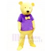 Yellow Teddy Bear in Purple Shirt Mascot Costumes Animal