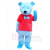 Blue Teddy Bear in Red Shirt Mascot Costumes Animal