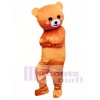 Laugh Smile Light Brown Bear Mascot Costumes with Pink Cheek Line Town Friends 